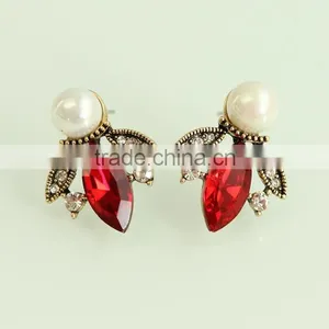 Red Rhinestone Horse Eye Earrings With Big Pearl thumbnail-1
