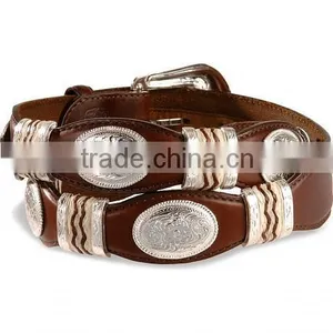 Concho Studded 100% Genuine Leather Men's Scalloped Leather Belts thumbnail-4