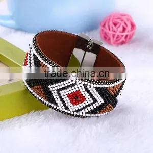 New Fashion Suede Crystal Wrap Velvet MultiLayers Braid Faux Leather Bracelet thumbnail-1
