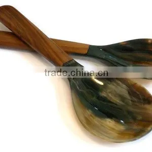Spoon/Black Wood Handle Horn Salad Spoon/Cutlery Serving Spoons 2 thumbnail-1