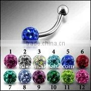 SS Eyebrow Banana Rings Epoxy Crystal Stone Ball Eyebrow Rings thumbnail-1
