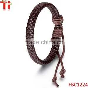 Simple Antique Handmade Genuine Leather Surfer Braided Bangle Bracelet Black thumbnail-2