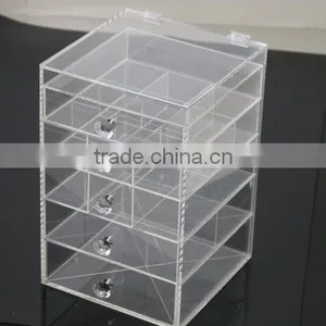 Deluxe Diamond Handle Clear Acrylic Makeup Organizer 5 6 7 Drawer Kardashian-style Storage Box Cube Case w Flip Top Quality thumbnail-2