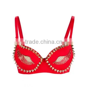 Gold Stud Rivet Spike /Wings Red Steampunk Bralette Top Sexy Club Bra Push Up Exotic Bras For Women Underwear Dancewear Lingerie thumbnail-1