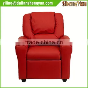 Contemporary Red Vinyl Kids Recliner With Cup Holder and Headrest thumbnail-1