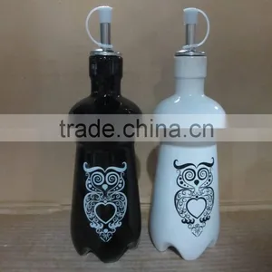Black White Ceramic Owl Design Oil Olive Vinegar Bottle Set thumbnail-1