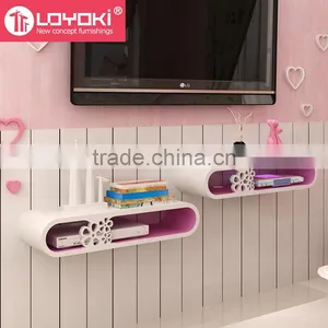 Home Furniture Wall Mounted Audio/Video Console New Design MDF Wood Practical Wall Shelf With Carving Flower TV Console thumbnail-2
