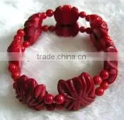 Wholesale 7" 15-20mm Red Natural Carved Coral Gemstone Bracelet thumbnail-1