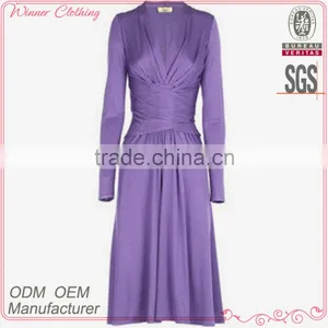 Factory Manufacturer Ladies' Top Fashion Elegant Bandage Purple Long Sleeve Deep V-neck Western Style Dresses thumbnail-1