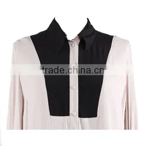 Direct Factory Supply Long Sleeve White Black Contrast Simple Design Elegant Chiffon Blouse for Middle Aged Women thumbnail-3
