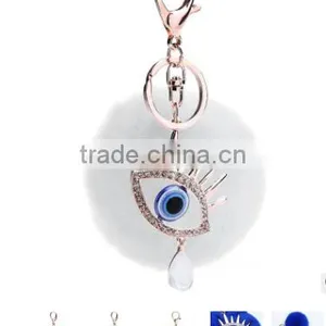 Evil Eye Faux Fur Pom Pom Keychain Bag Charms Fake Fur Glasses Bag Charms Car Hangers Imitation Fur Ball Keychain Gifts thumbnail-5