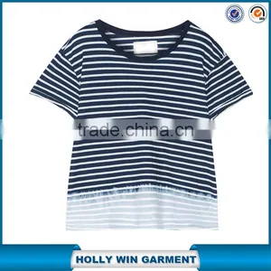 The Freshman Dip-dyed Light-blue and White Wholesale Striped T-shirt thumbnail-1