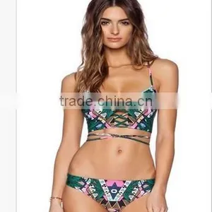 2016 Fashion Sexy Push up Straps Women Bikini Swimwear Bathing Suit Bikini With Decorated Bra thumbnail-1