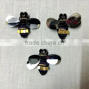 Shiny Black Bees Sequins Beads Rhinestones Appliques Patch Brooch thumbnail-3