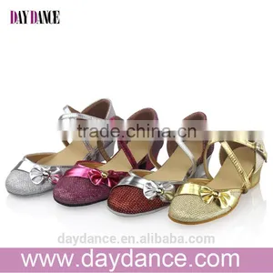 Girls Kid Buckle Strap Ballroom Modern Latin Dance Shoes Child Bowknot Colorful Closed Toe Low Heel Shoes thumbnail-1