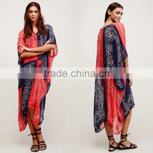 Women Plus Size Beach Bohemian Printed Dress India Ladies Chiffon Boho Loose Maxi Dresses thumbnail-2