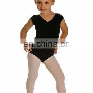 Black Mesh Short Sleeve Design Nylon Material Ballet Girl Leotard Dance Leotard thumbnail-2