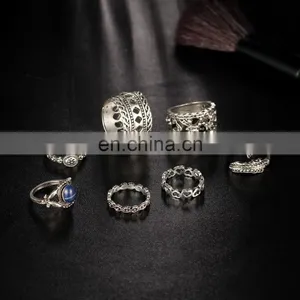 7pcs/set Retro Carved Gemstone Bohemian Gem Finger Knuckle Ring thumbnail-5