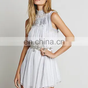 Ladies Fashion Sleeveless Lace Panel White Dream Dress, Cotton Dress for Summer thumbnail-6