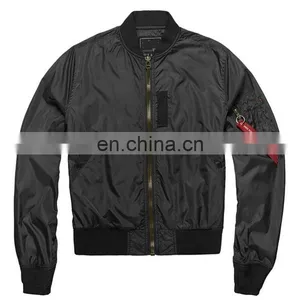 Black Custom Flight Bomber Jacket Wholesale With Red Tap thumbnail-1