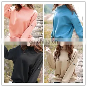 Clothing Women Spring Autumn Ladies Tops Loose Cotton Long Sleeve Batwing High Chimney Collar Velvet Sweatshirt for Women thumbnail-1