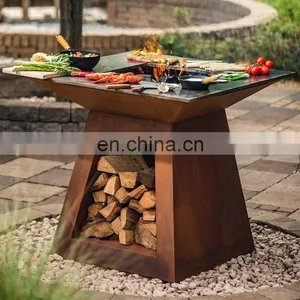Custom Made Fireplace Corten Steel BBQ With Wood Storage thumbnail-6