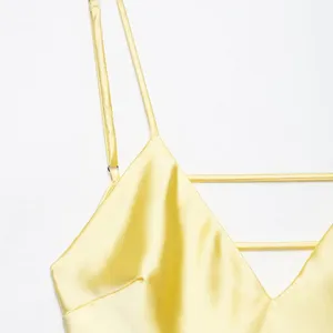 2025 Spring/Summer New Solid Color Back Hollow Satin Strap Dress thumbnail-4