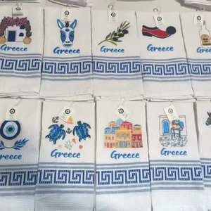 Greek Santorini Quality 60GSM Tea Towel With Embroidery Different Patterns and OEM Tag thumbnail-1
