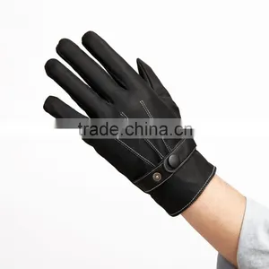 Three Lines With Velvet Men's Leather Gloves, Fall and Winter Warm Velvet Fashion Line Cycling Gloves, Cold Weather Gloves thumbnail-1
