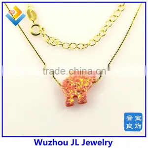 Synthetic Opal Elephant Gem Stone With 18K Gold Plated 925 Silver Necklace thumbnail-2