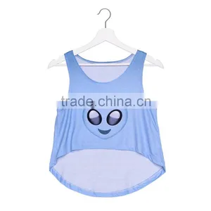 Custom Plain Women Summer Crop Top 3d Printed Emoji Alien Black thumbnail-1