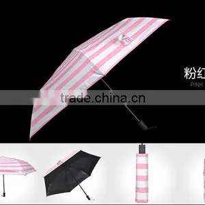 White and Pink Color Striped Market Folding Umbrella thumbnail-1