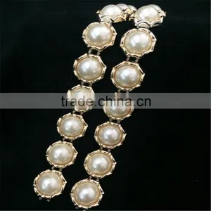 Cheap Plastic Pearl Beaded Lace Trim for Wedding Dress thumbnail-3