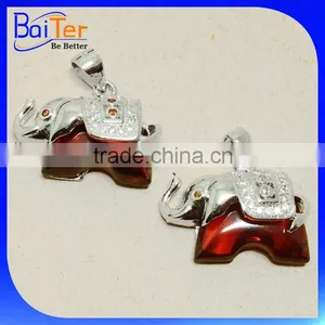 Rhodium Plated Cubic Zircon Pave CZ 925 Sterling Silver Created Diamond Gold Elephant Pendant thumbnail-5