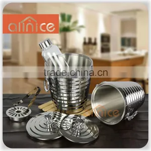 Unique Design Elegance Lines Ice Bucket With Tongs Stainless Steel (Grade 304) Wine Bucket/wine Cooler With Deluxe Mirror Finish thumbnail-1