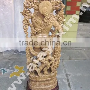 White Wood Krishna Statue thumbnail-4
