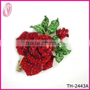 So Beautiful Red Crystal Rose Display on Brooch for Wedding thumbnail-1