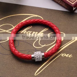 2016 New Mix Leather Wrap Wristband Cuff Punk Magnetic Rhinestone Buckle Bracelet & Bangle for Unisex Gift/ thumbnail-6