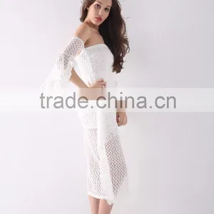 Latest Design Fashion Sexy Spring Off Shoulder White Apparel Dresses thumbnail-4