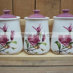 Colorful Kitchen Ceramic Spice Canister Set With Wooden Stand thumbnail-1