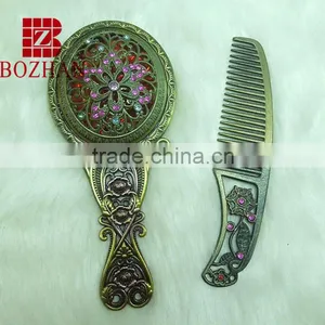 Classical Flower Rhinestone Souvenir Vanity Mirror Set thumbnail-1