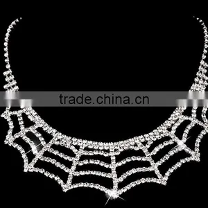 Mesh Design Jewelry Women Diamond Tiara Necklace Earrings Sets thumbnail-3