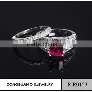 Fashion Ring Finger Rings With Red Diamond for Wedding Ring / Double Rings thumbnail-3
