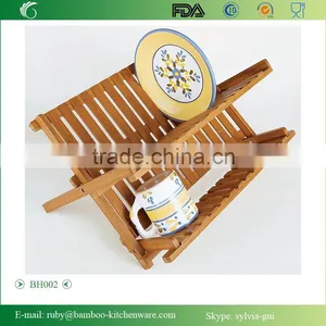 BH002/ Unique Counter Kitchen Decor Bamboo Folding Dish Drying Stainless Steel Utensil Rack thumbnail-2