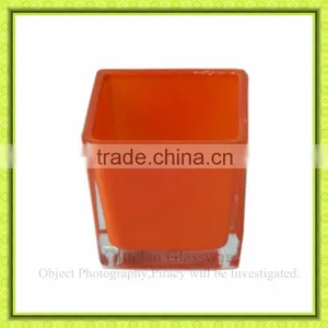 Square Bottom Orange Colored Glass Vase,glass Flower Terrarium,garden Ornament thumbnail-1
