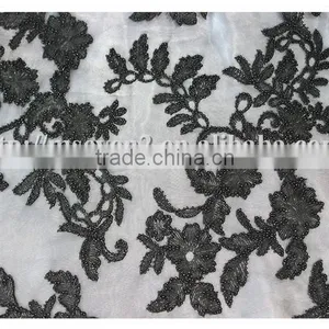Latest Modern Black Beads Embroidery Textile Fabric for Cloths or Dress thumbnail-3
