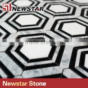 Newstar Polished Italian Black and White Marble Hexagon Mosaic Patterns Tile thumbnail-1