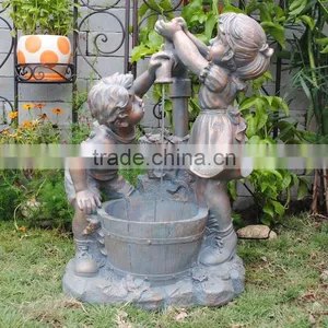 Boy and Girl Water Fountain Resin Unique Garden Sculpture Polyresin Water Fountain thumbnail-1