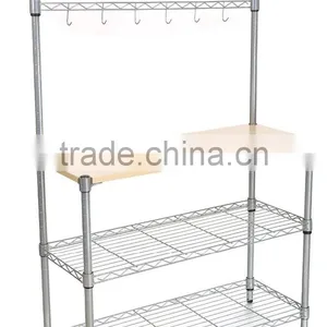 Modern Kitchen 4-Tier Rack Wire Shelving Shelf With Wood Cutting Board thumbnail-1