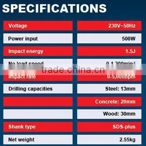 JRH500 500W 20mm Electric Rotary Hammer, Rotary Hammer 500W, Light Duty Hammer thumbnail-3